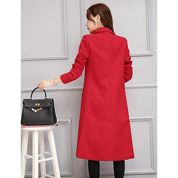 Women's Casual/Daily Simple Slim Large Size Coat,Solid Notch Lapel Long Sleeve Winter