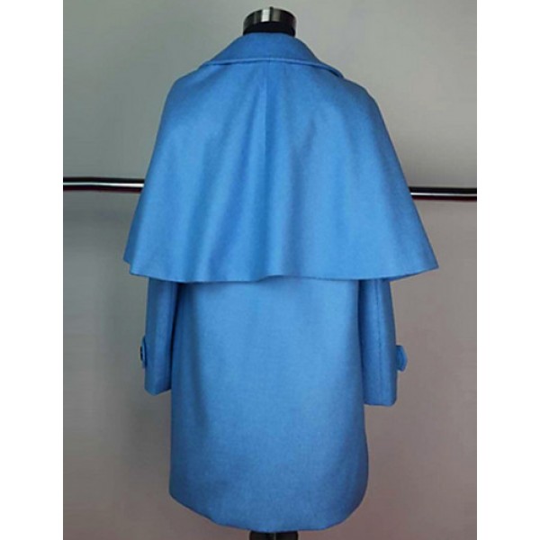 Women's Going out Cute Cloak/Capes,Solid Shirt Collar Long Sleeve Winter Blue / Orange Wool Thick