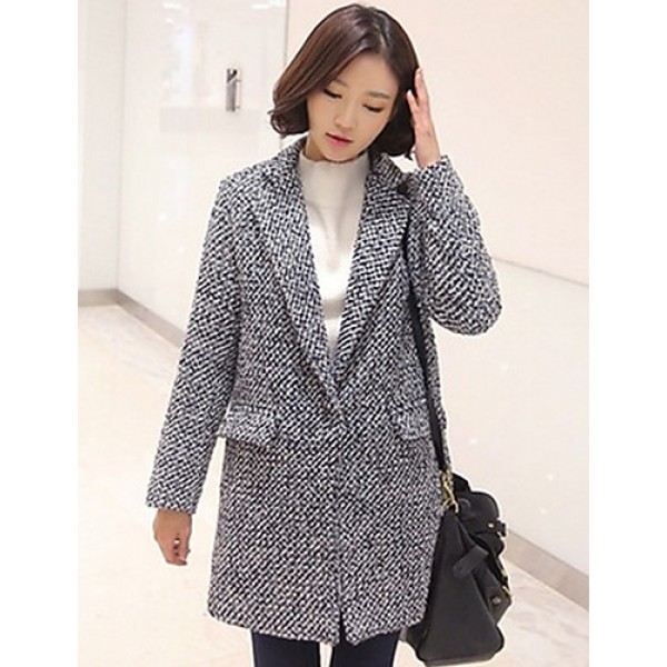 Women's Casual/Daily Simple Coat,Color Block Shirt Collar Long Sleeve Winter Gray Wool Thick