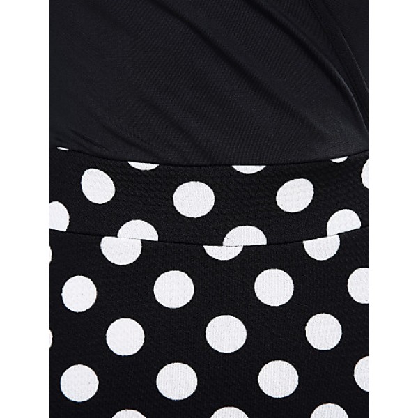 Women's Casual/Daily Plus Size Dress,Solid / Polka Dot V Neck Knee-length ? Length Sleeve Black Polyester Fall