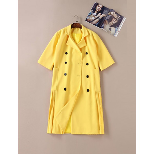 Boutique S Going out / Daily /Street chic / SophisticatedCoat,Solid Peaked Lapel Long Sleeve Winter Yellow