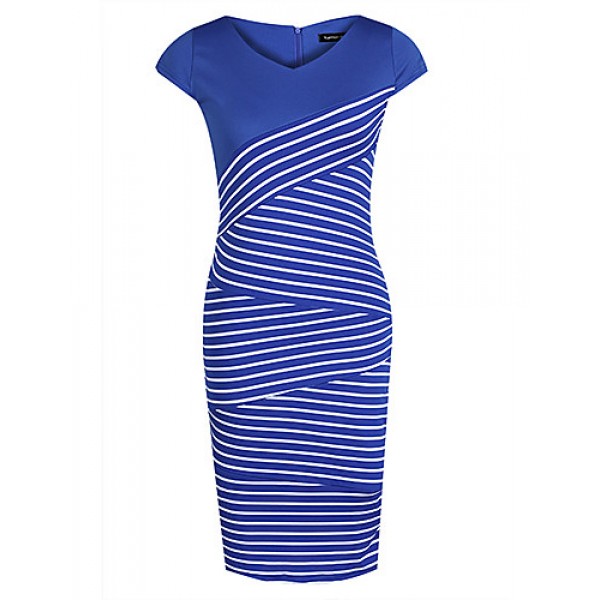 Women's Plus Size Vintage V-Neck Patchwork Casual Striped Print Sleeveless Dresses