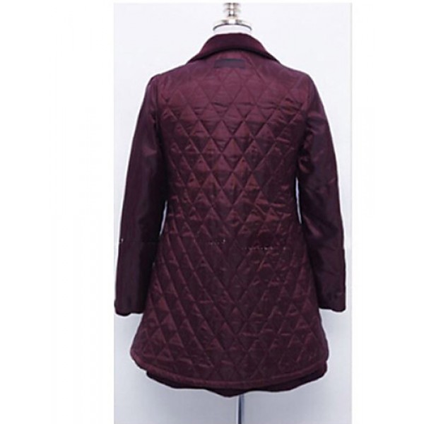 Women's Solid Red / Black Coat , Casual / Plus Sizes Long Sleeve Tweed