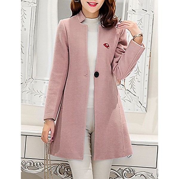 Women's Casual/Daily Simple Coat,Solid Notch Lapel Long Sleeve Spring Pink / Red / Green / Purple Wool Medium