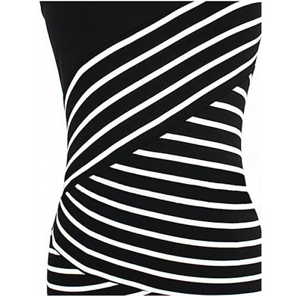 Women's Plus Size Vintage V-Neck Patchwork Casual Striped Print Sleeveless Dresses