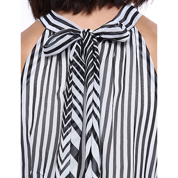 Women's Black & White Stripes Sexy Sleeveless Maxi Dress