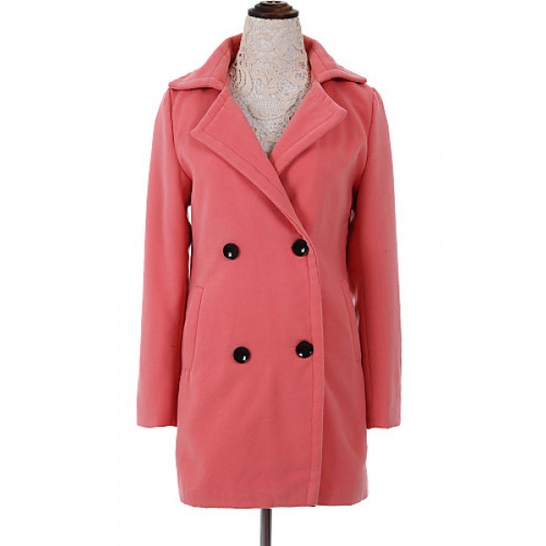 Women's Coat,Solid Long Sleeve Winter Pink / Red / Green Wool Medium