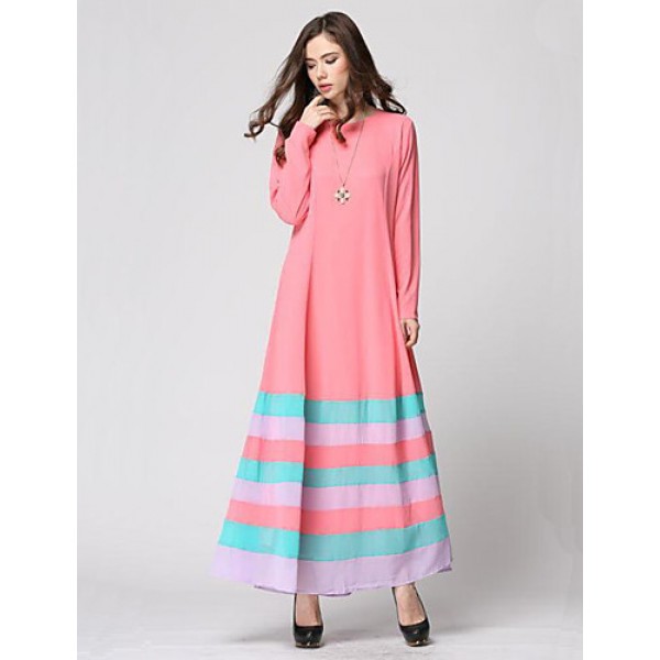 Women's Simple / Boho Rainbow Loose Large Size National Style Chiffion Dress,Round Neck Maxi