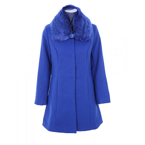 Women's Plus Size Coat,Solid Shirt Collar Long Sleeve Winter Blue / Black Wool / Others Thick