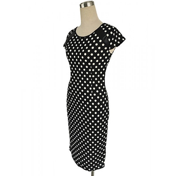 Women's Vintage / Simple / Street chic Polka Dot A Line / Bodycon Dress,Round Neck Knee-length Cotton / Polyester