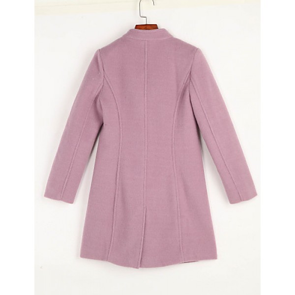 Women's Casual/Daily Simple Coat,Solid Notch Lapel Long Sleeve Spring Pink / Red / Green / Purple Wool Medium