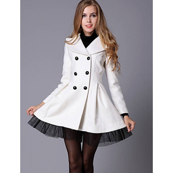 New Women Slim Fit double-breasted wool Trench Coat Casual Outwear