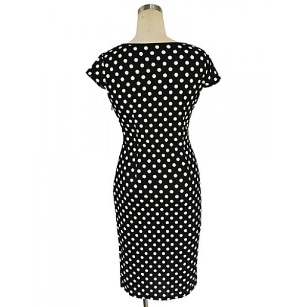 Women's Vintage / Simple / Street chic Polka Dot A Line / Bodycon Dress,Round Neck Knee-length Cotton / Polyester