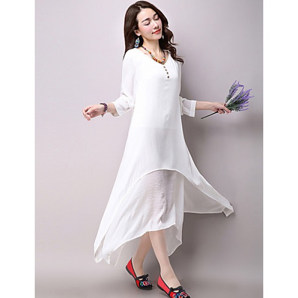 Women's Casual / Day Solid Loose / Swing Dress ,False Two Literature and ArtV Neck Maxi Cotton / Linen