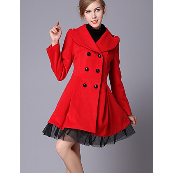 New Women Slim Fit double-breasted wool Trench Coat Casual Outwear