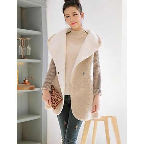 Women's Plus Size Street chic Coat,Solid Hooded Long Sleeve Winter White / Gray / Multi-color Cotton Thick
