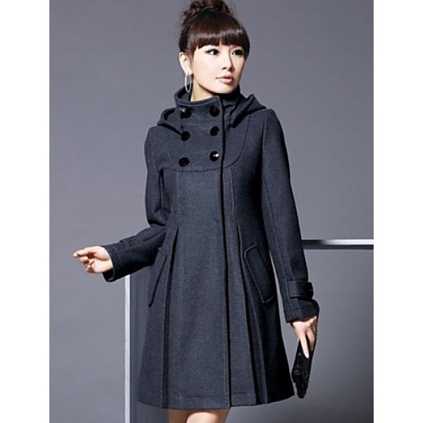 Women's Coat,Solid Long Sleeve Winter Blue / Pink / Black / Gray Wool / Cotton / Others Thick