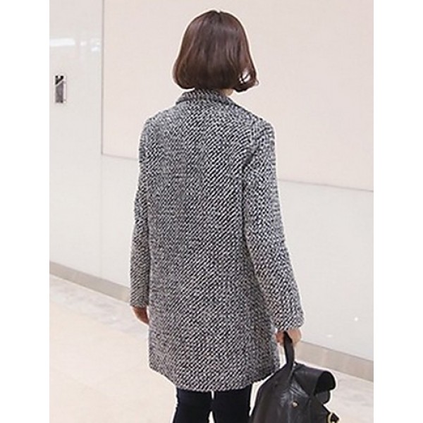 Women's Casual/Daily Simple Coat,Color Block Shirt Collar Long Sleeve Winter Gray Wool Thick