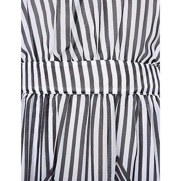 Women's Black & White Stripes Sexy Sleeveless Maxi Dress