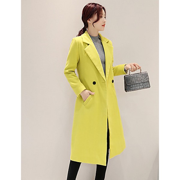 Fall Winter Going out Casual Women's Coat Solid Color Suit Collar Long Sleeve Long Section Maone Overcoat More Colors