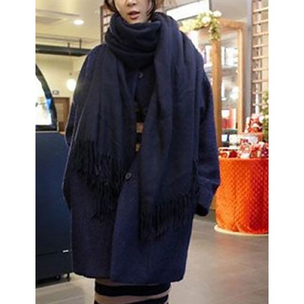 Women's Casual/Daily Simple Coat,Solid Round Neck Long Sleeve Fall / Winter Blue / White Wool Thick