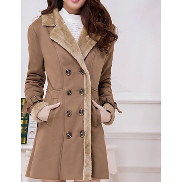 Women's Plus Size Simple Fur Coat,Solid Shirt Collar Long Sleeve Winter Brown Wool Thick