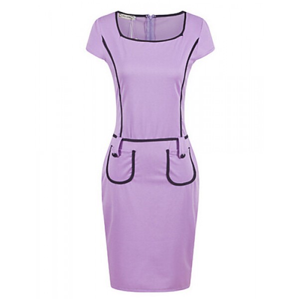 Women's Work / Casual / Day Patchwork Sheath Dress , Round Neck Knee-length Polyester