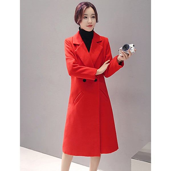 Fall Winter Going out Casual Women's Coat Solid Color Suit Collar Long Sleeve Long Section Maone Overcoat More Colors