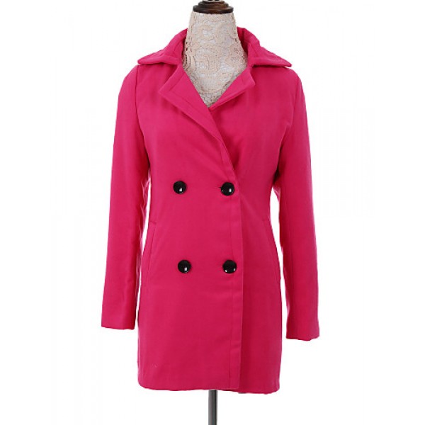 Women's Coat,Solid Long Sleeve Winter Pink / Red / Green Wool Medium