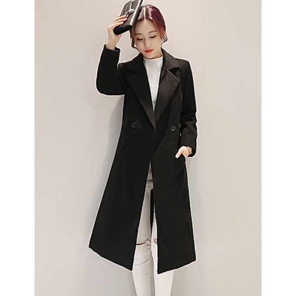 Fall Winter Going out Casual Women's Coat Solid Color Suit Collar Long Sleeve Long Section Maone Overcoat More Colors