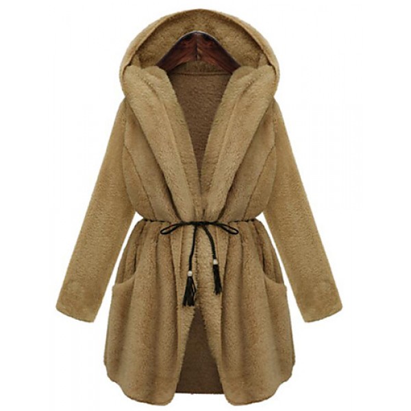 Women's Plus Size Simple Coat,Solid Hood...