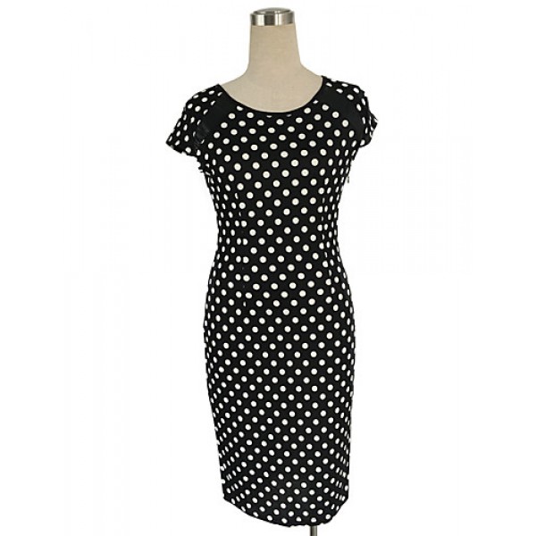 Women's Vintage / Simple / Street chic Polka Dot A Line / Bodycon Dress,Round Neck Knee-length Cotton / Polyester