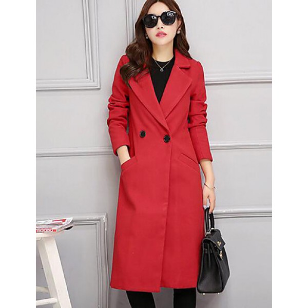 Women's Casual/Daily Simple Slim Large Size Coat,Solid Notch Lapel Long Sleeve Winter