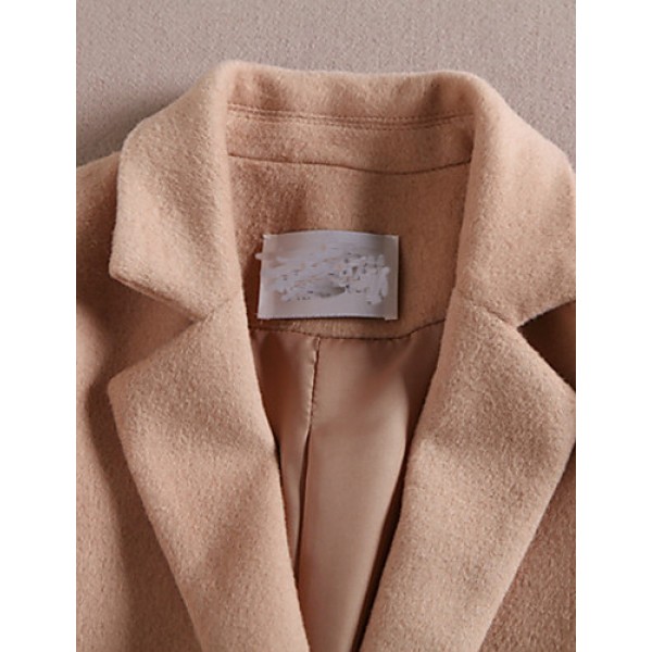 Boutique S Formal / Work Simple CoatSolid Peaked Lapel Long Sleeve Winter Beige Wool / Spandex Medium