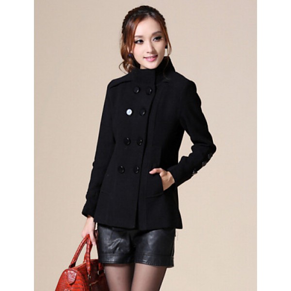 Women's Vintage/Work Thick Long Sleeve Regular Coat (Cotton/Wool Blends)