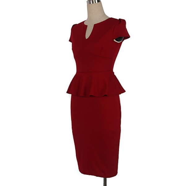 Women's Vintage / Street chic Solid Bodycon Dress,Asymmetrical Knee-length Cotton / Polyester