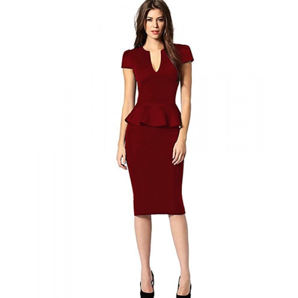 Women's Vintage / Street chic Solid Bodycon Dress,Asymmetrical Knee-length Cotton / Polyester