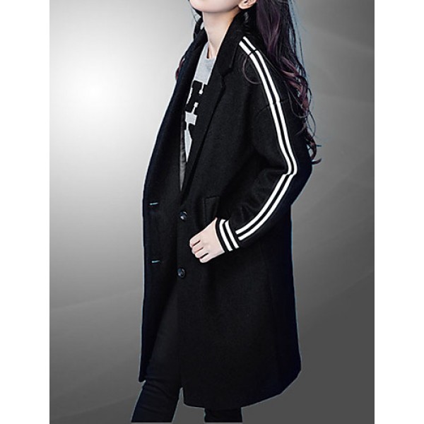 Women's Casual/Daily Street chic Coat,Solid Peter Pan Collar Long Sleeve Fall / Winter Black Wool Thick