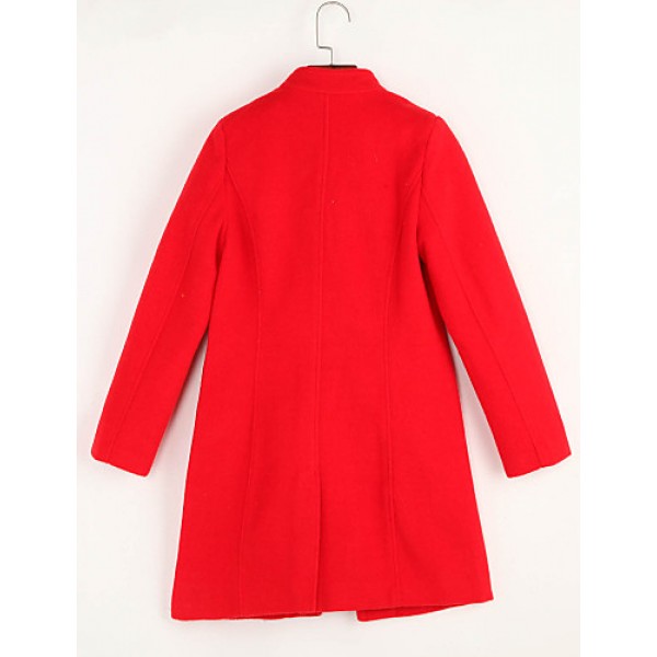 Women's Casual/Daily Simple Coat,Solid Notch Lapel Long Sleeve Spring Pink / Red / Green / Purple Wool Medium