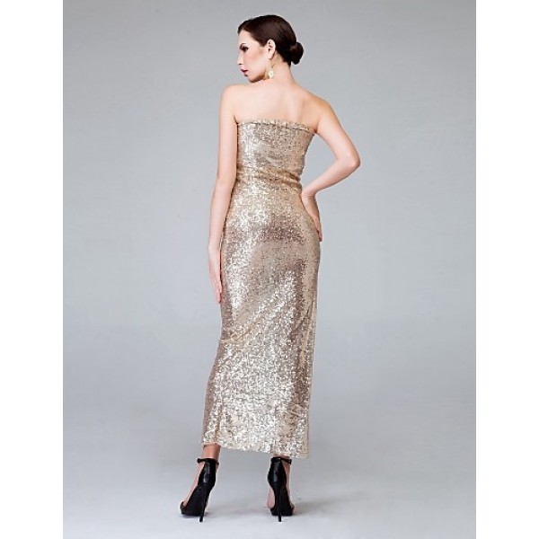 Women's Sexy Sequins Gold Strapless Maxi Dress