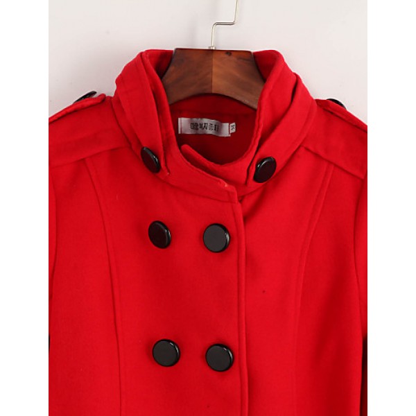 Women's Casual/Daily Simple Coat,Solid Turtleneck Long Sleeve Winter Blue / Red / Black / Brown / Yellow Wool Thick