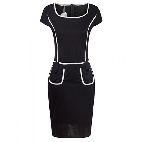 Women's Work / Casual / Day Patchwork Sheath Dress , Round Neck Knee-length Polyester