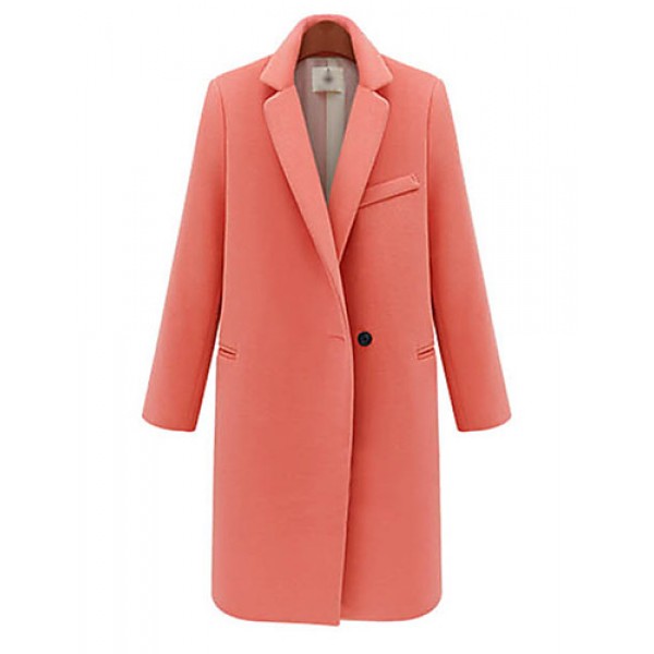 Women's Work / Casual/Daily Street chic Coat,Solid Notch Lapel Long Sleeve Winter Pink / Black Wool / Acrylic / Polyester Medium