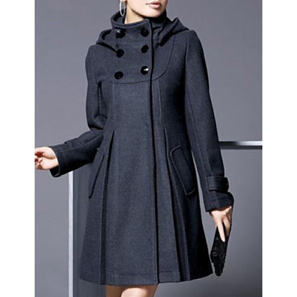 Women's Coat,Solid Long Sleeve Winter Blue / Pink / Black / Gray Wool / Cotton / Others Thick