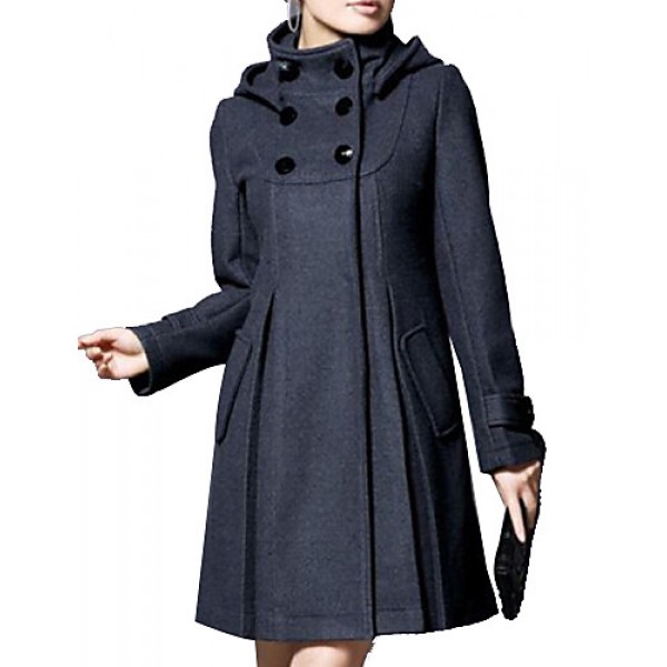 Women's Coat,Solid Long Sleeve Winter Blue / Pink / Black / Gray Wool / Cotton / Others Thick