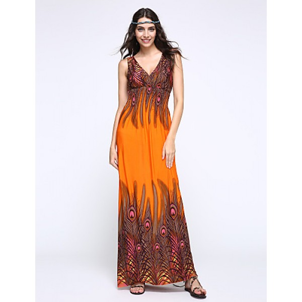 Women's Print Blue/Orange/Purple Dress,M...