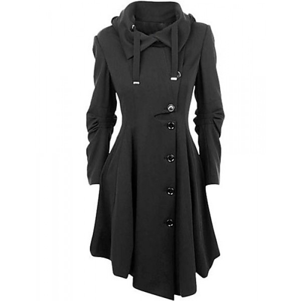 Women's Casual/Daily Simple / Street chic Coat,Solid Shirt Collar Long Sleeve Winter Black Cotton Medium