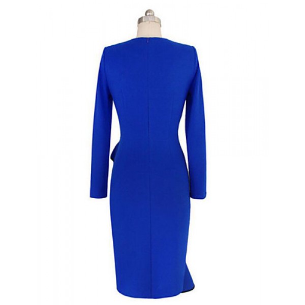 Women's Fashion Retro Bodycon O Neck Long Sleeve Pattern Color Dress