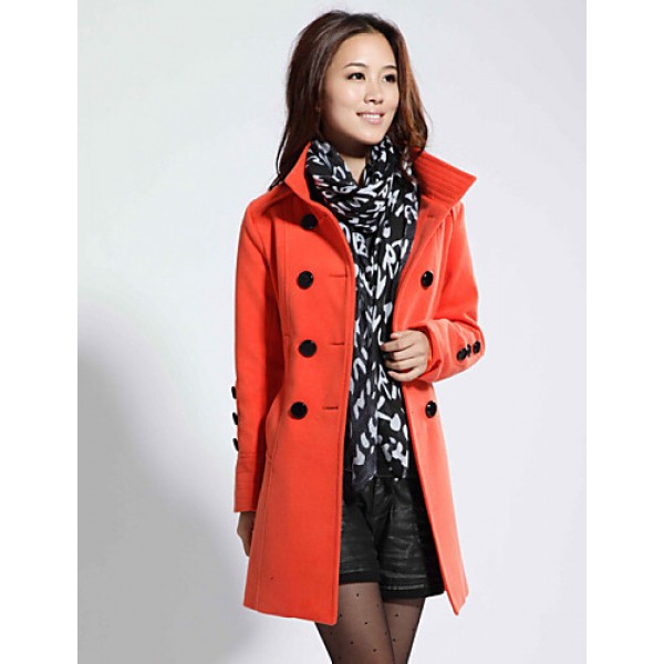 Women's Vintage/Work Thick Long Sleeve Long Coat (Cotton/Wool Blends)